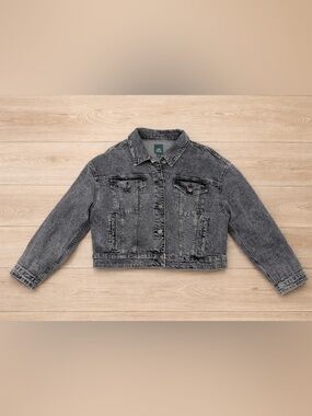 NWOT Wild Fable Cropped Black Denim Jacket Acid Wash - Oversized XL